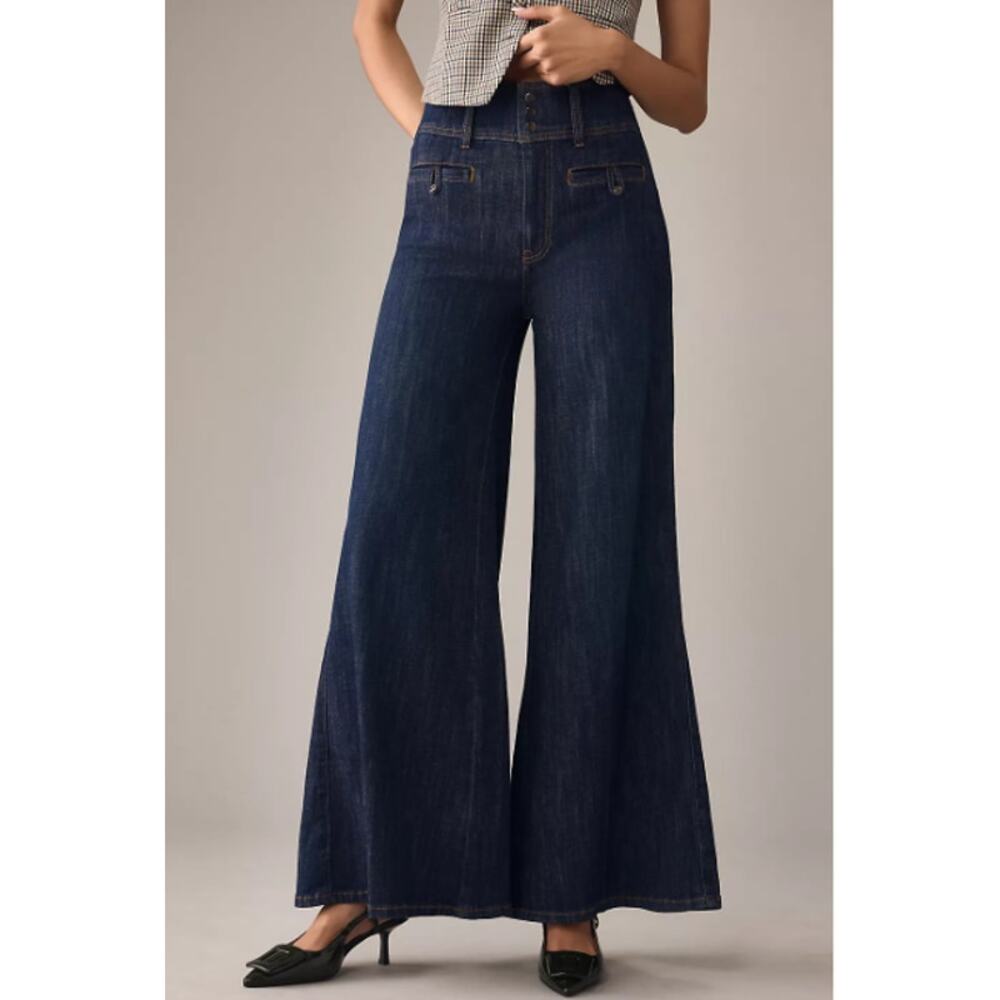 Pilcro Jeans 26 Wide Leg Trousers Denim Blue Casual Sailor Office Work Casual - Picture 2 of 16